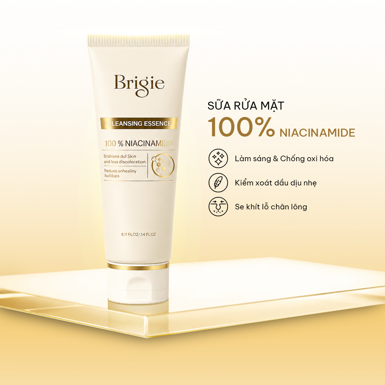 Tinh chất làm sạch da làm sáng da Brigie với 100% Niacinamide